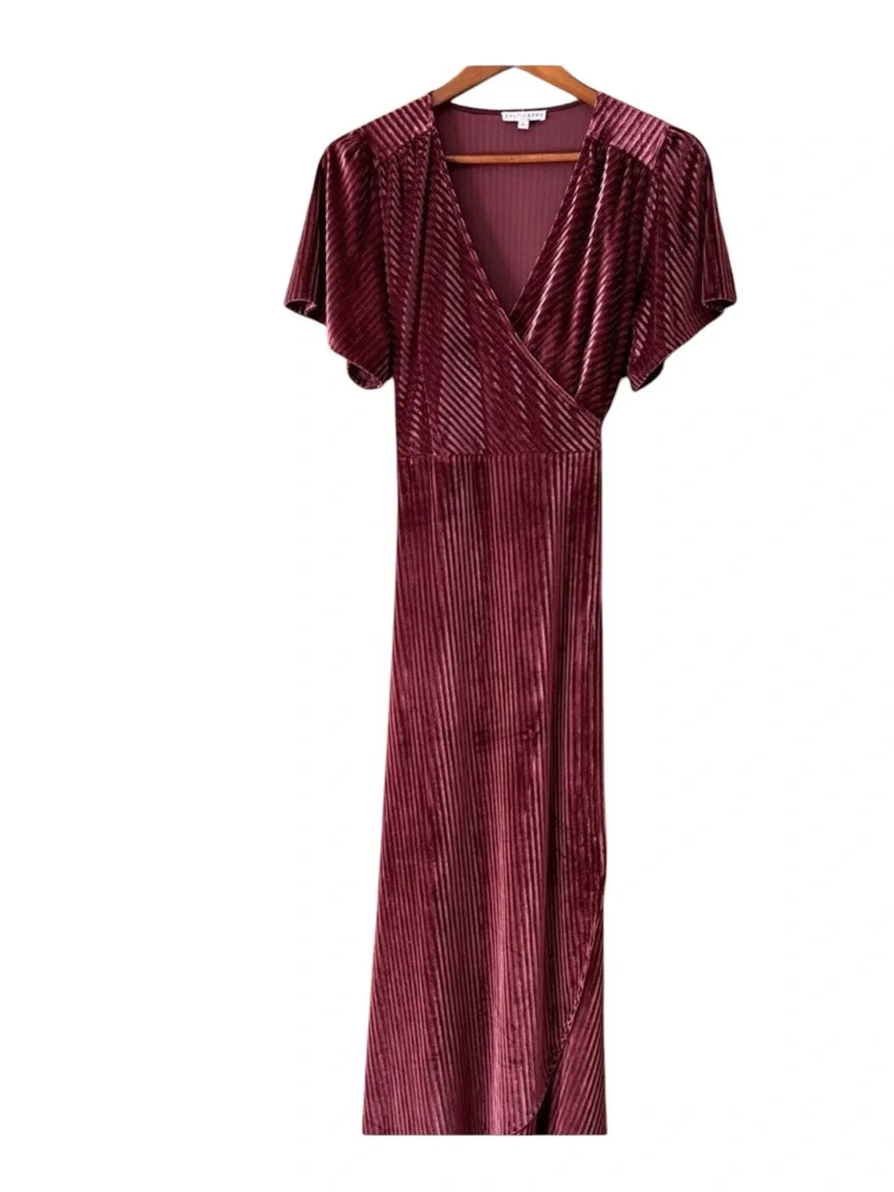 Baltic Born Andi‎ Ribbed Velvet Wrap Dress large dark rose